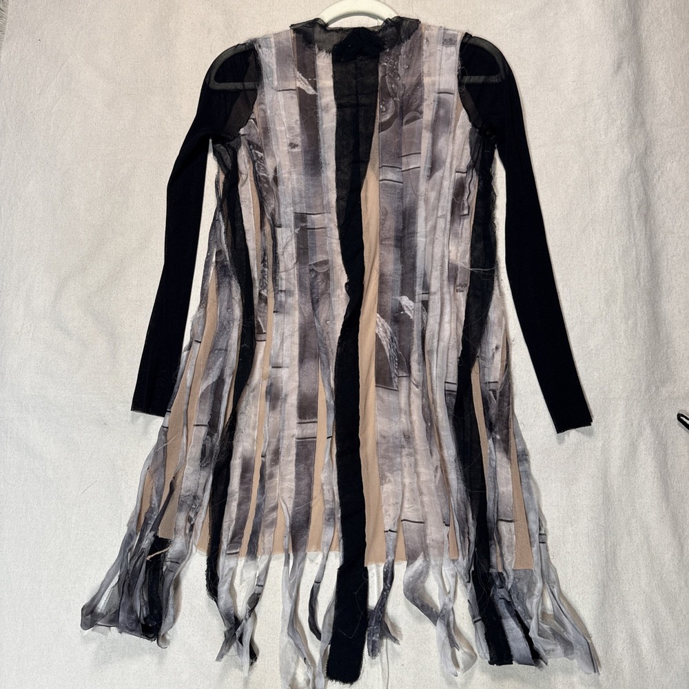 Jean Paul Gaultier Black, Beige & Gray Layered Fringe Long Sleeve Top - Picture 11 of 15